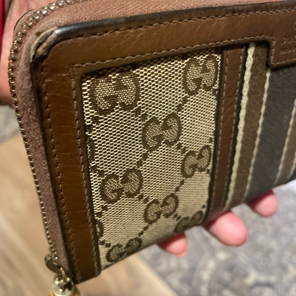 Gucci Beige/Brown GG Canvas and Leather Bamboo Tassel Zip Around Wallet - Picture 3 of 12